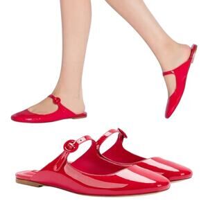 Larroudé Women’s ‘Blair’ Flat Mary-Jane Mule Scarlet Patent Leather Red Size 8.5